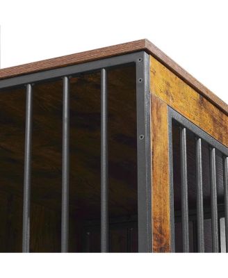 74" Dog House Kennel Table, Double Door Indoor Crate with Divider and Removable Trays