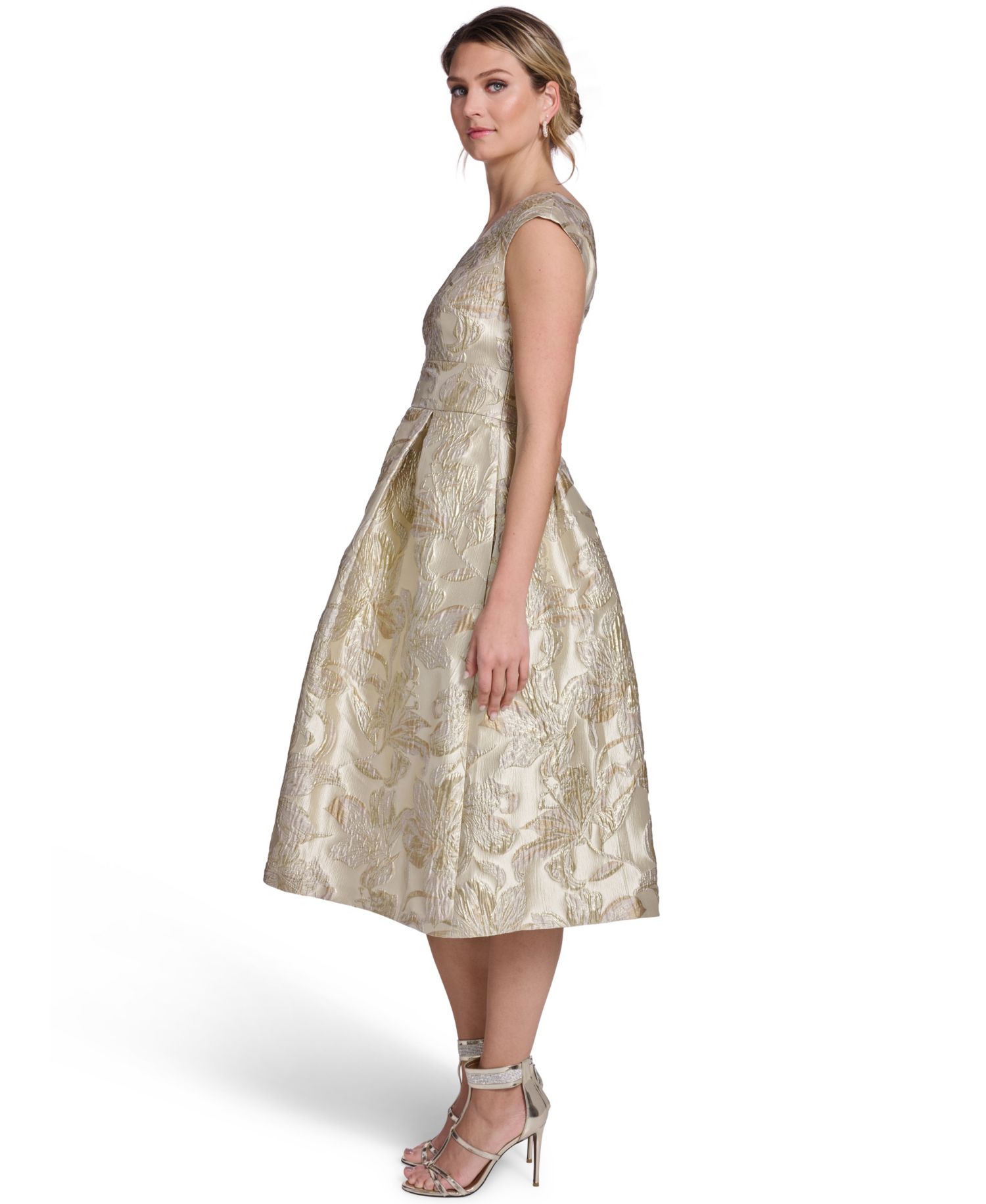 Women's V-Neck Cap-Sleeve Midi Dress