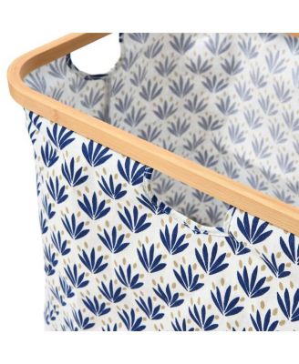 Bamboo Rimmed Krush Container Basket with Cut Out Handles, Tan Chevron