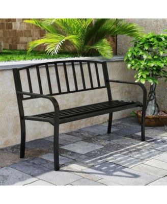 50 in Outdoor Garden Bench with Slatted Back and Curved Armrests