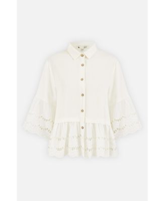 Women's 34 Sleeve Relaxed Scallop Trim Shirt