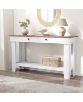 54-Inch Farmhouse Console Table with Drawers and Open Shelf, Wooden Entryway/Sofa Table for Hallway or Living Room