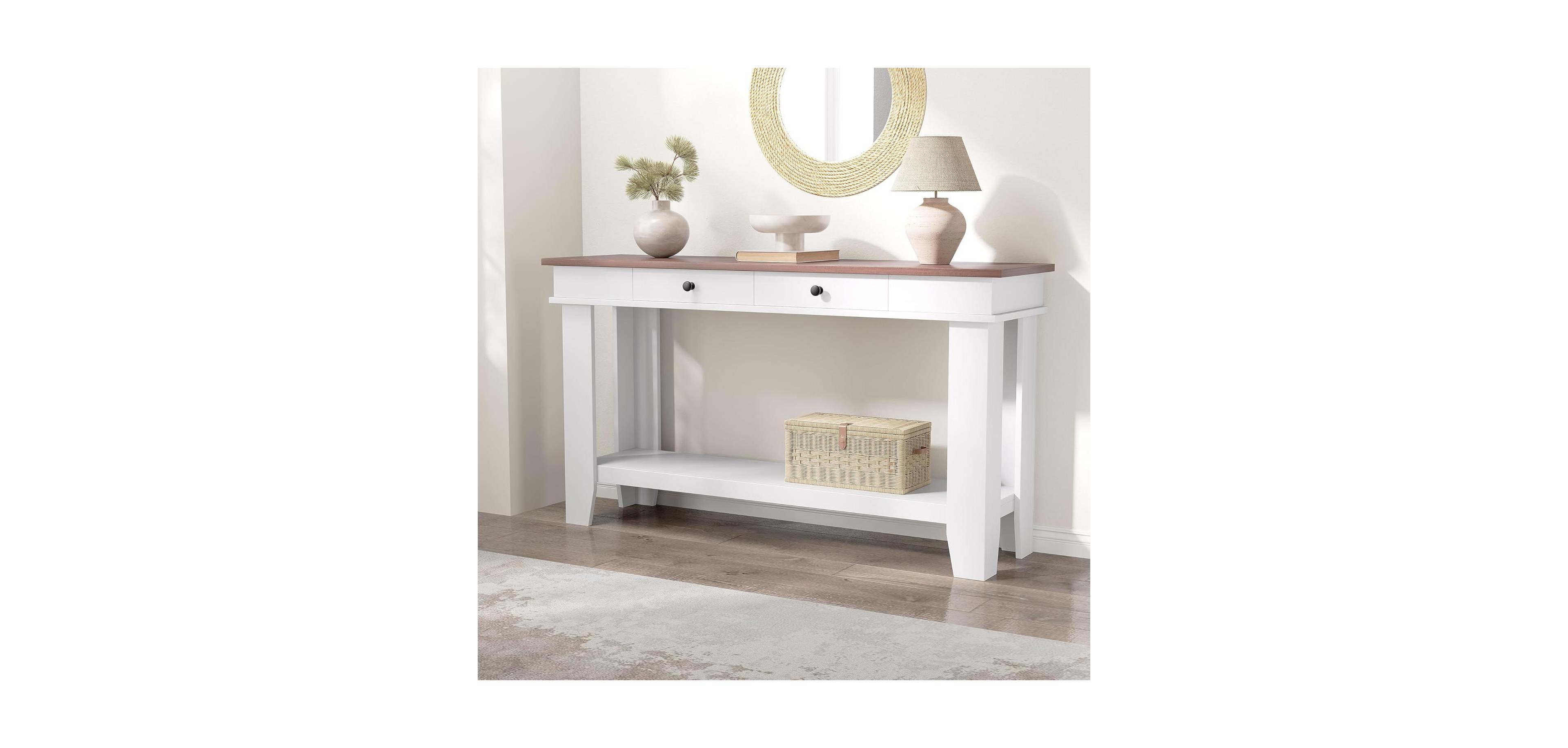 gaomon 54-Inch Farmhouse Console Table with Drawers and Open Shelf, Wooden Entryway/Sofa Table for Hallway or Living Room