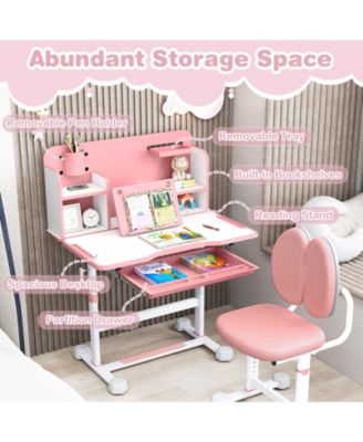 Kids Height-Adjustable Study Desk and Chair with Tilt Desktop and Pen Holder