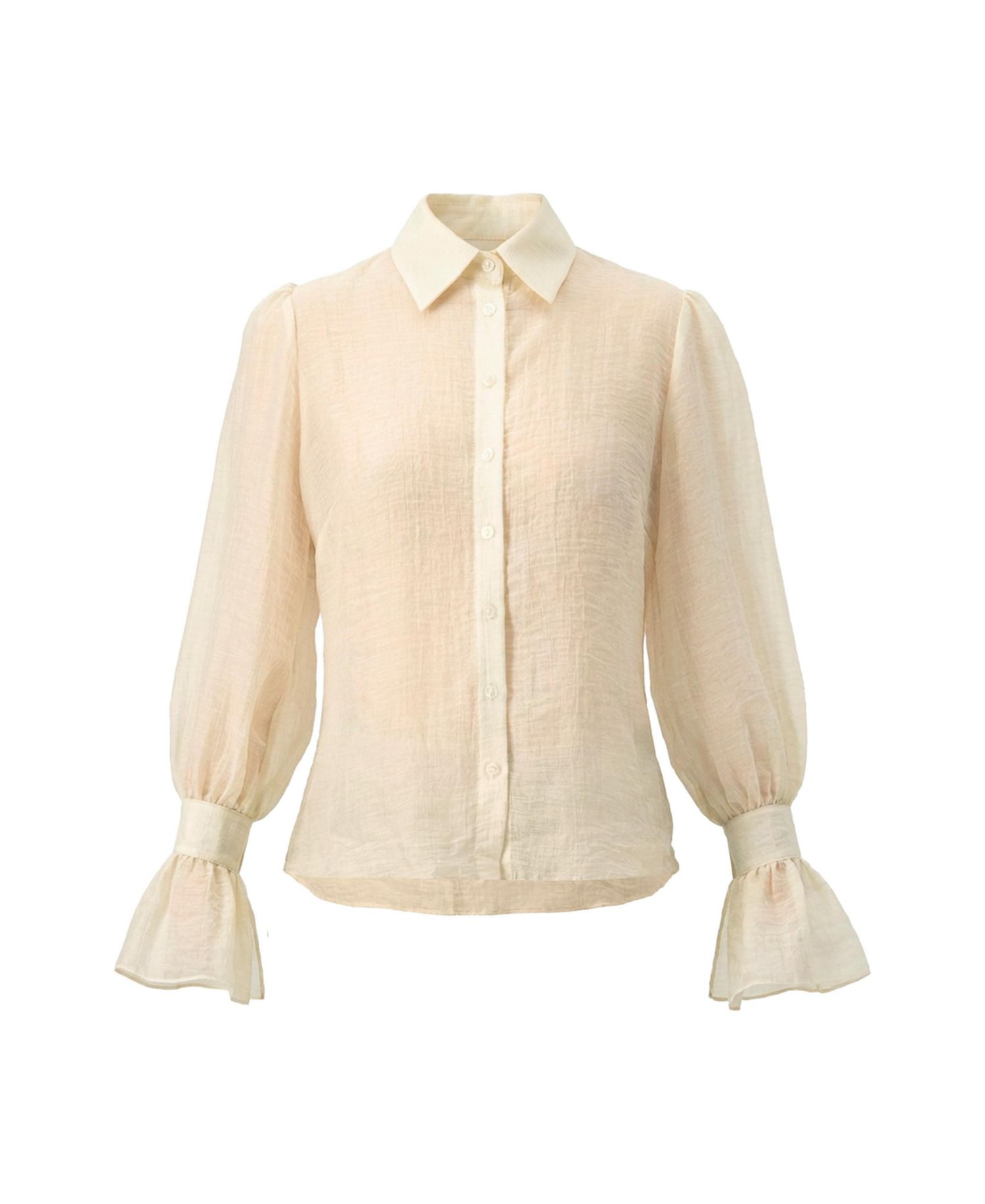 Women's See-Through Long Sleeve Shirt With Wide Cuffs