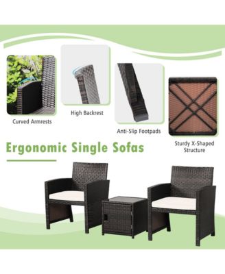 3 Pieces Patio Wicker Furniture Set with Storage Table and Cover