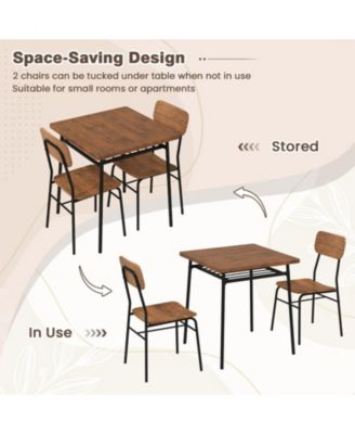 3-Piece Square Dining Table Set for 2 with Storage Rack