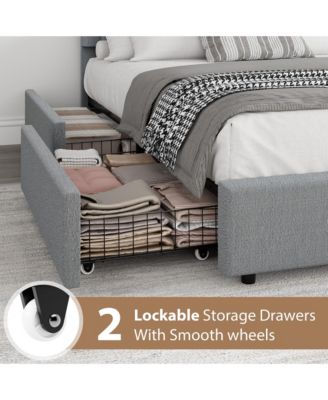 Full Boucle Upholstered Bed Frame with 2 Storage Drawers and Round Headboard, No Box Spring Needed