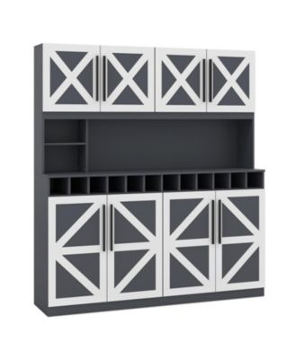 70 in Tall Farmhouse Pantry Cabinet with 12-Bottle Wine Rack and Adjustable Shelves