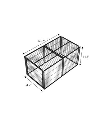 Large Dog House Cage, 63" Black Iron Kennel with Top Cover and Customizable Door for Medium Dogs
