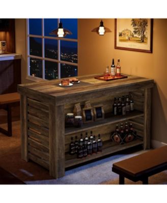 55" Kitchen Island with Seating and Storage, 3-Tier Farmhouse Wood Stationary Island Table with Large Work Surface, Coffee Bar Table