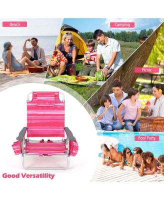 2-Pack Folding Backpack Beach Chair 5-Position Outdoor Reclining Chairs with Pillow