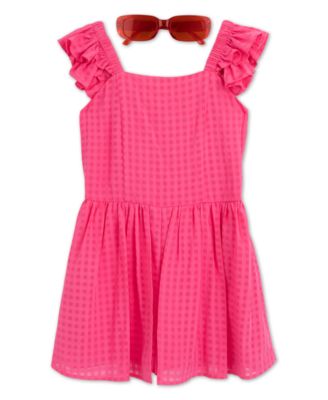 Girls' 7-16 Ruffle Sleeve Dress with Sunglass