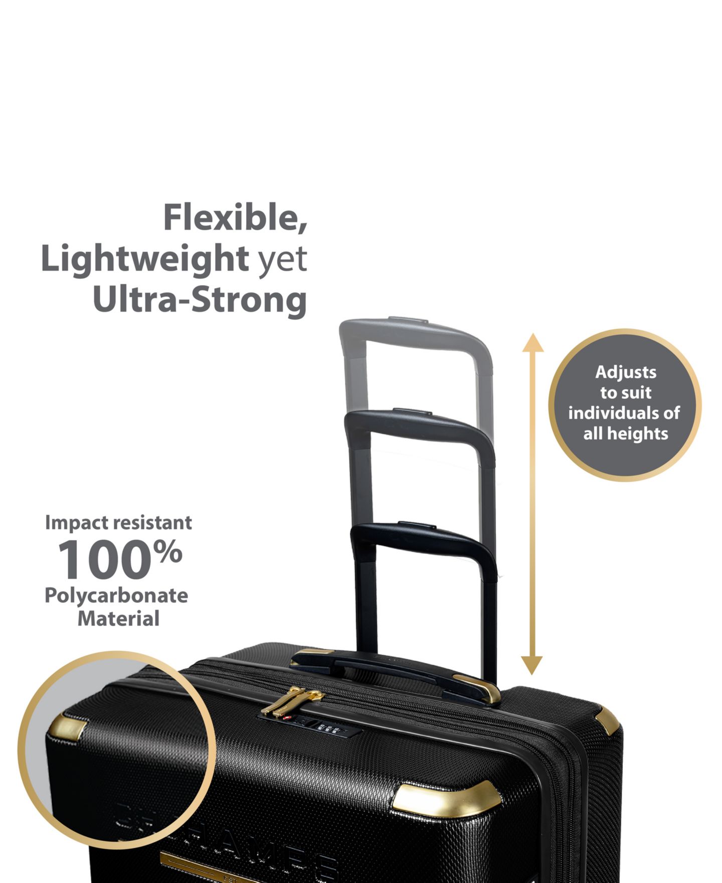 Чемоданы CHAMPS 3-Piece Luxe II Collection Hardside Luggage Set, цвет: Чёрный — фото 11