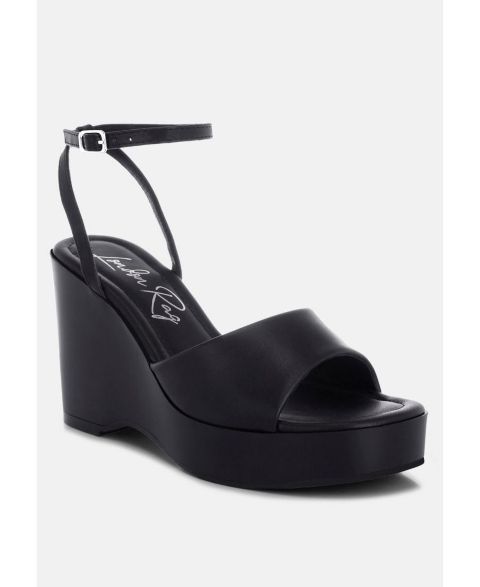 Женские сандалии London Rag Sangria Solid Platform Faux Leather Wedges, цвет: Чёрная искусственная кожа