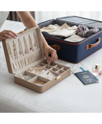 Leather Jewelry Box Elegant Small Chest Necklace Ring Earring Storage Portable Travel Home Use