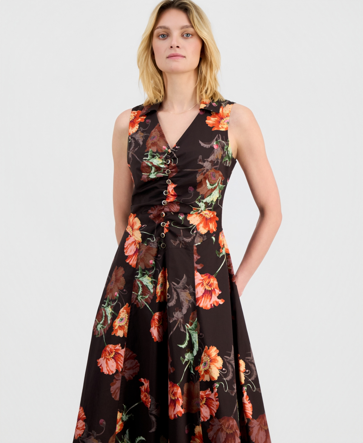 Tahari Asl Women's Ruched-Front Sleeveless Dress