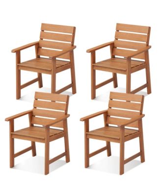 4PCS Hardwood Chair Wood Dining Armchairs Breathable Slatted Seat Garden Patio