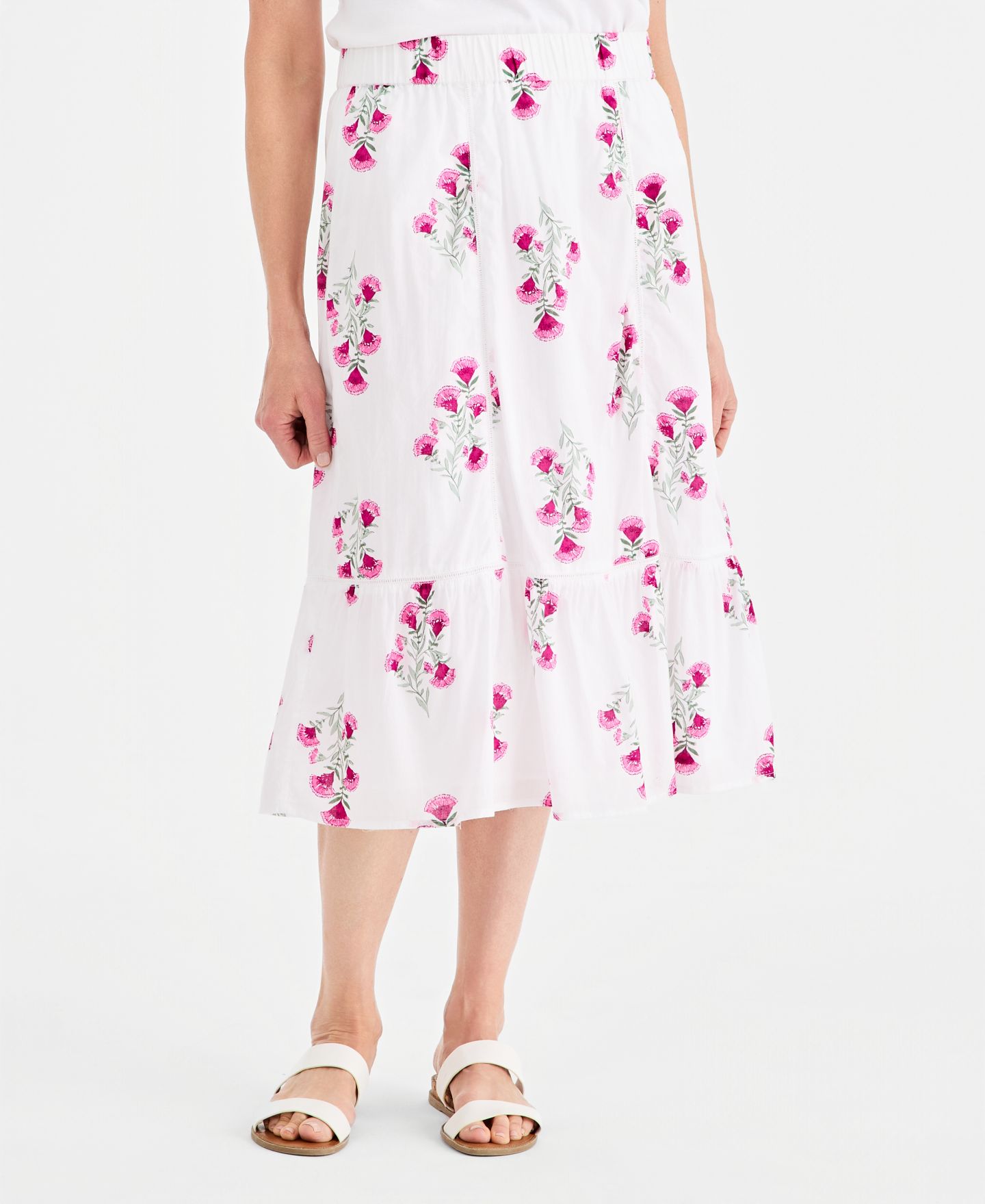 Женская юбка Style & Co Printed Cotton Pull-On Midi, цвет: Яркий белый — фото 3