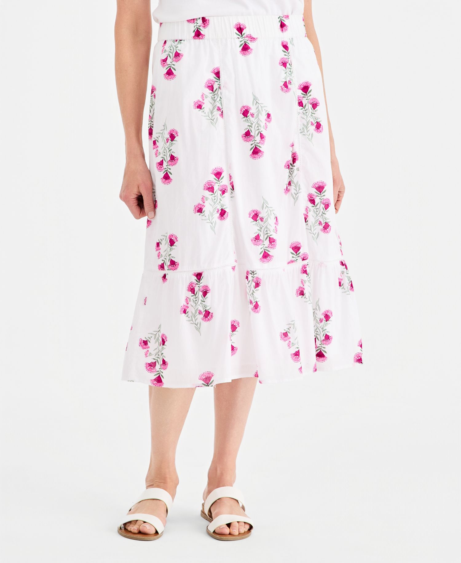 Women's Printed Cotton Pull-On Midi Skirt