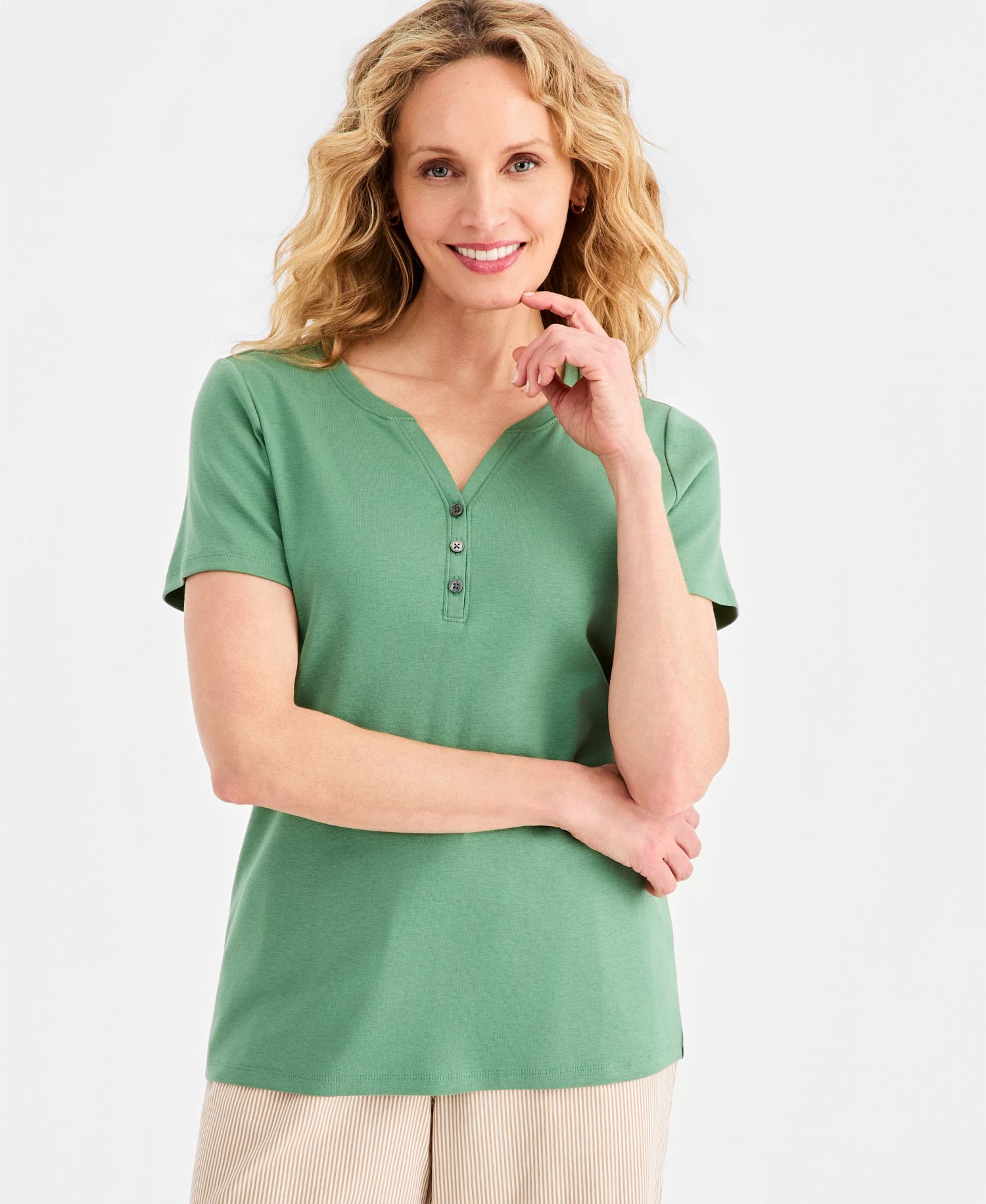 Women's Short-Sleeve Cotton Henley Top
