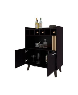 Wengue Bar Cabinet with Storage and Modern Conical Legs