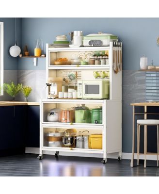 65" Tall 5-Tier Kitchen Bakers Rack with Flip Door Cabinet, Microwave Stand and Coffee Bar Storage