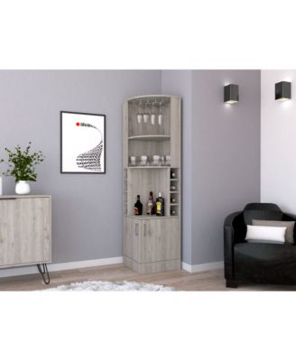 71" Light Corner Bar Cabinet with 8 Bottle Cubbies, 12 Glass Rack and 2 Side Doors