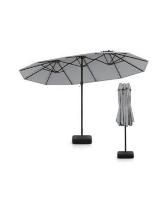 15 ft Double-Sided Twin Patio Umbrella with Hand Crank and Weighted Base