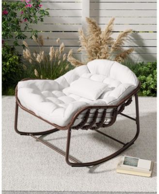 Rocking Egg Chair with Extra-Thick Cushions, Heavy-Duty 450 lb Capacity Steel Frame and Hand-Woven PE Wicker for Indoor Outdoor