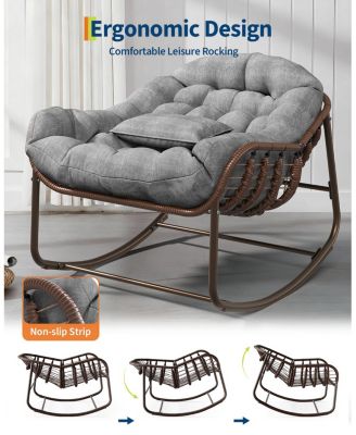 Rocking Egg Chair with Extra-Thick Cushions, Heavy-Duty 450 lb Capacity Steel Frame and Hand-Woven PE Wicker for Indoor Outdoor