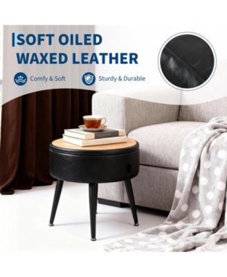 Modern Storage Ottoman and Vanity Stool, Synthetic Leather Round Seat, 330 lb Capacity Steel Legs, Multi-Functional Footrest and Bedroom Bench