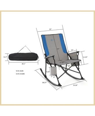 2-Pack Foldable Rocking Camp Chair, XL Cup Holder, Side Pocket, Space-Saving Folding, Swinging Rocker, Camping, Fishing, Patio, Blue