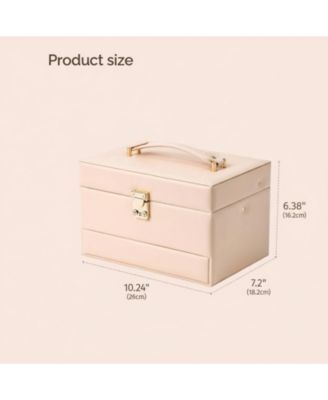 3 Layers Leather Jewelry Storage Box with Mirror Removable Tray Portable Travel Organizer for Women
