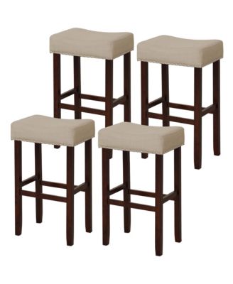 Set of 4 Bar Stools Bar Height Saddle Kitchen Chairs with Wooden Legs