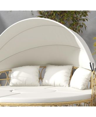 Patio Furniture Set w/ Cushions, Outdoor Daybed w/ Canopy,