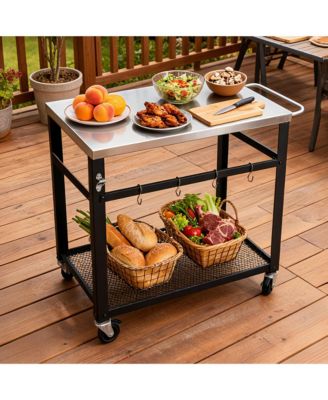 2-Tier Grill Cart with Stainless Steel Top and Mesh Shelf