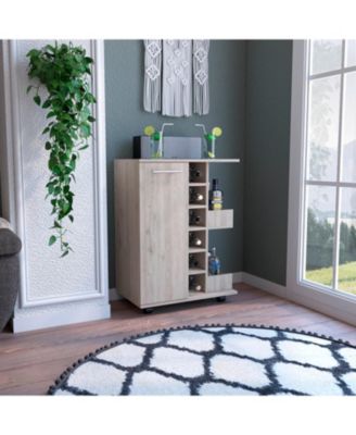 Bar Cart with 2 Cabinets with Casters Neutral Finish