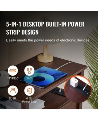  Farmhouse End Table with Charging Station, 4-Tier Storage, 23.98 x 14.02 x 24.02 in