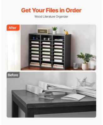 24-Compartment Wood Literature Organizer with Adjustable Shelves, 29.0 x 12.0 x 24.4 in