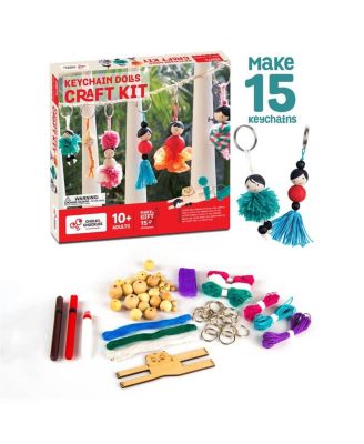 Keychain Dolls Craft Kit - 15 DIY Pom Pom and Tassel Keychains, Ribbons and Beads, Illustrated Guide, Creative Activity for Kids Ages 6-12