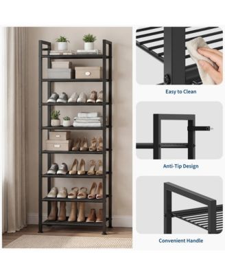 Metal Shoe Rack with Adjustable Flat or Tilt Shelves, Space Saving Shoe Storage Organizer for Entryway, Closet or Bedroom