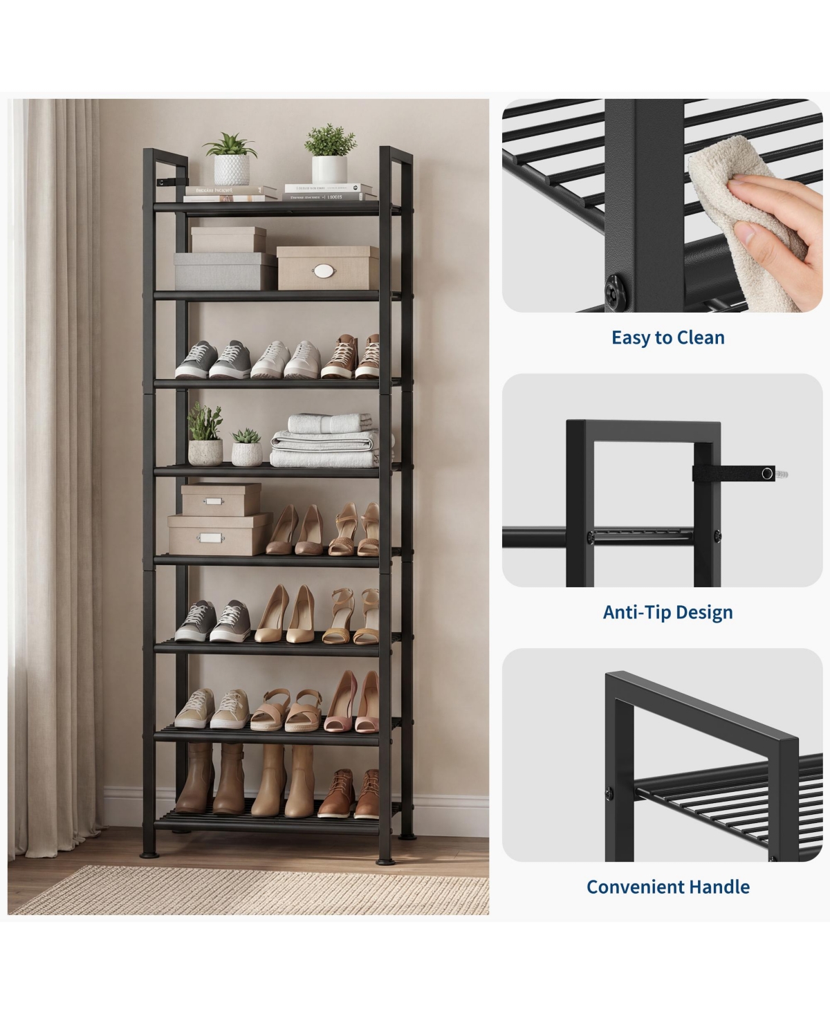 Homfan Metal Shoe Rack with Adjustable Flat or Tilt Shelves, Space Saving Shoe Storage Organizer for Entryway