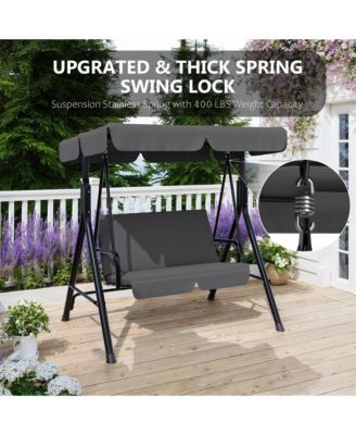 Outdoor Porch Swing with Adjustable Canopy Patio Swing, Heavy Duty for Adults, Metal Frame for Garden, Backyard and Poolside