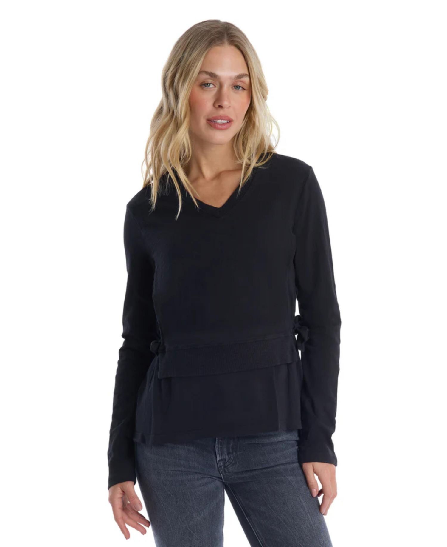 Women's Clothing Mixed Media Double Layer Long Sleeve Tee