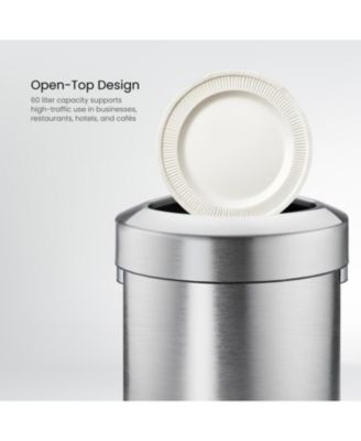 16 Gallon Stainless Steel Open Top Trash Can with Triangular Corner Design