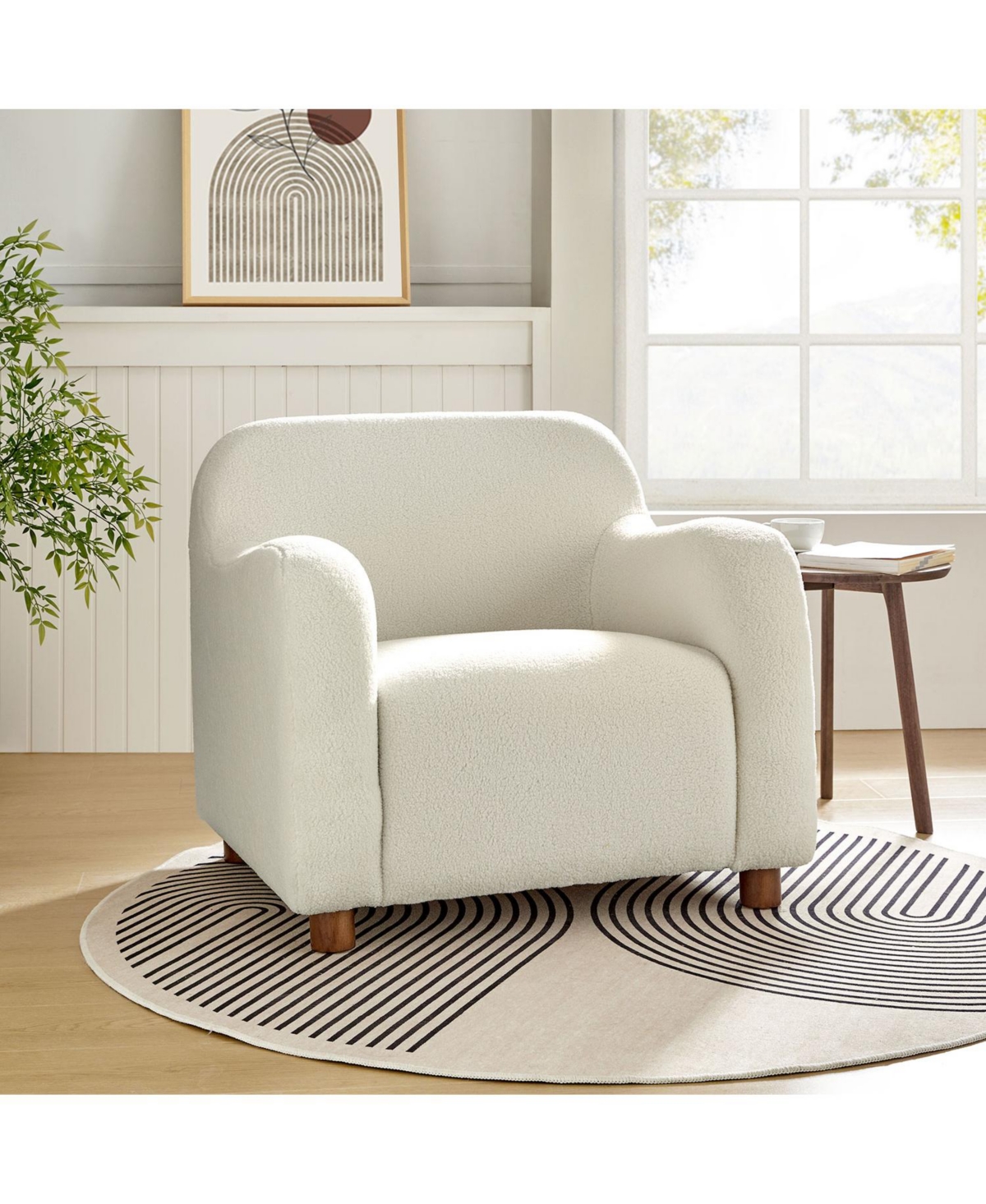 Berken 35'' Wide Lamb Wool Upholstered Teddy Armchair with Solid Wood Legs