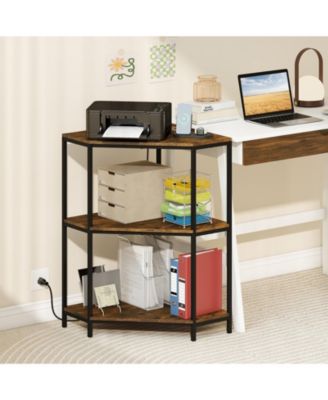 Corner Printer Stand 3-Tier with Charging Station
