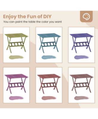 Acacia Wood Folding Patio Dining Table with Umbrella Hole for 4 People