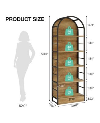 5 Tier Arched Bookcase, Industrial Open Book Shelves for Living Room, Freestanding Display Shelving Storage Rack